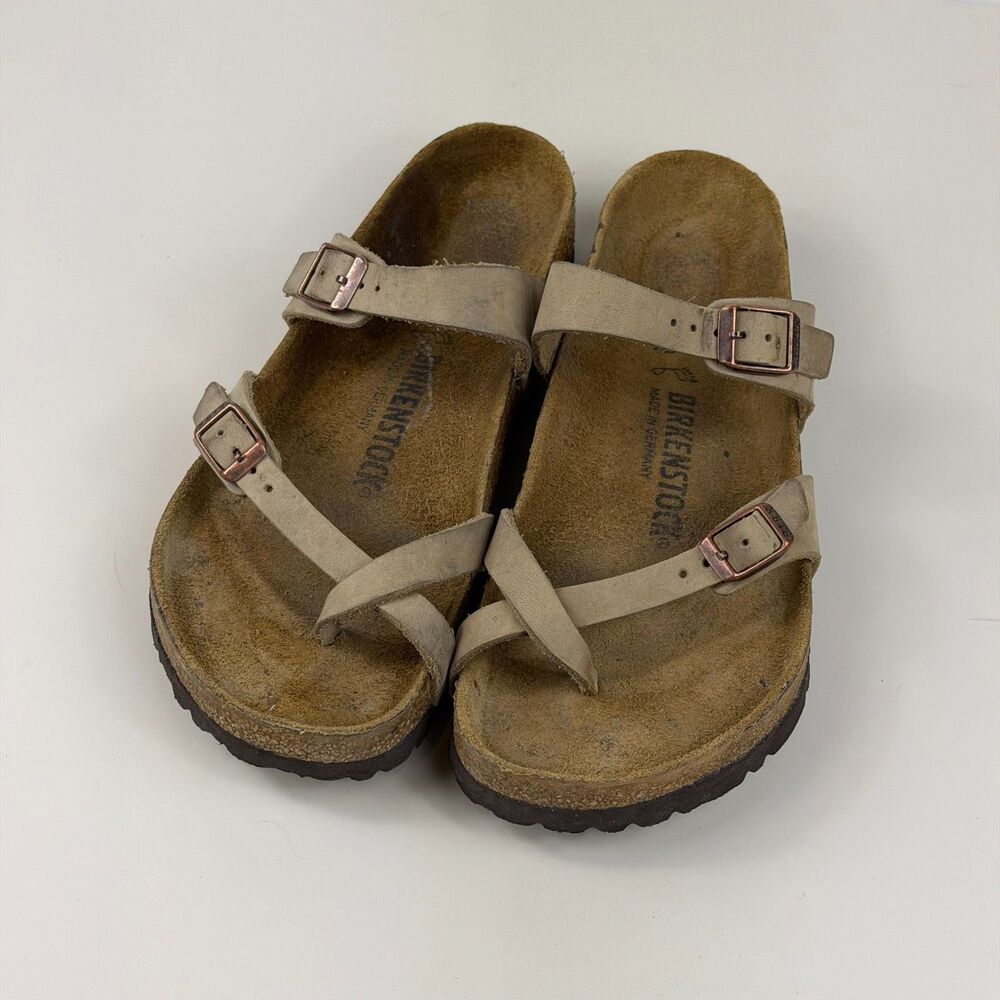Birkenstock Mayari Sandals Womens EU 39 US 8 Beige Nubuck Leather Cork Footbed